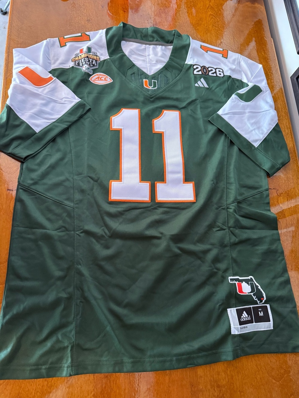 Carson Beck Miami Hurricanes #11 Green Football Jersey by Adidas size Medium